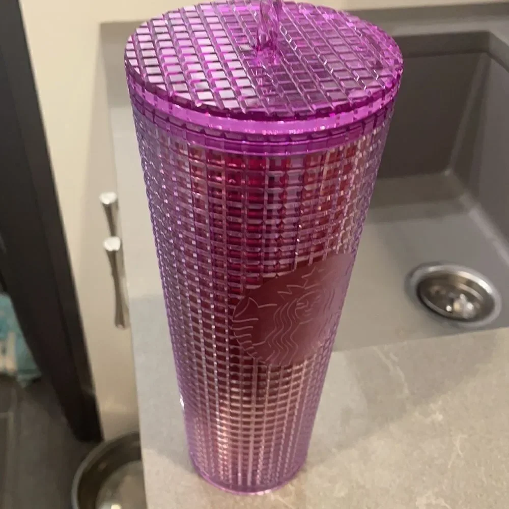 Starbucks purple red grid kaleidoscope tumbler 24 Oz